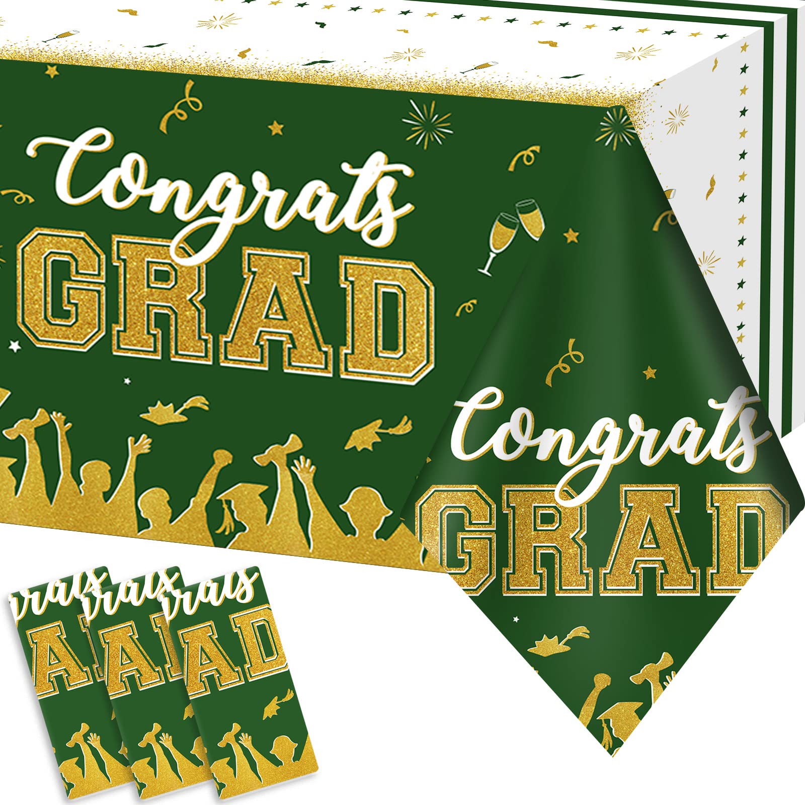 Chiazllta Set Of 3 Graduation Tablecloths Class Of 2024 Congrats Grad Green Graduation Party Tablecover Decorations Party Suppli