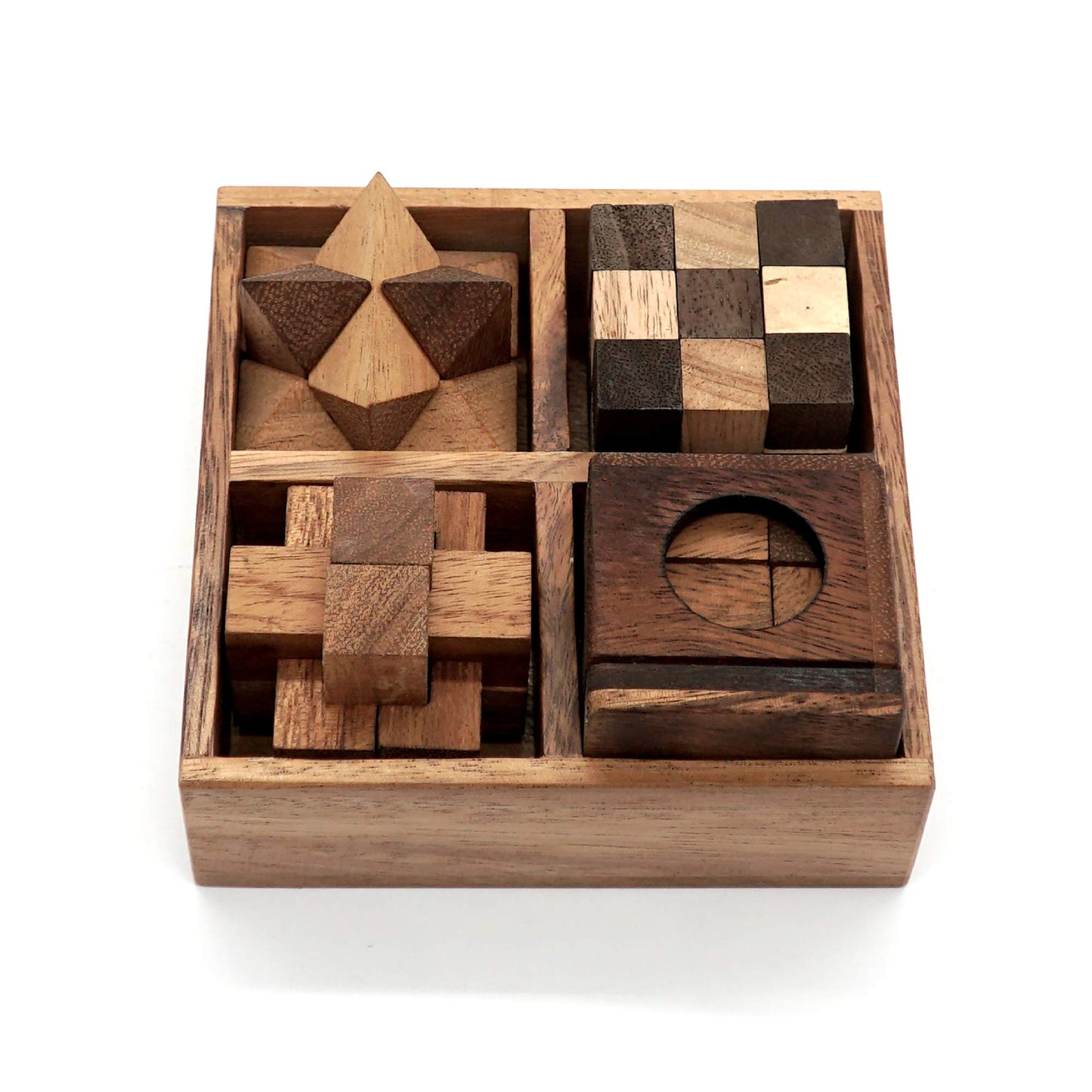 Bsiri Wooden Puzzle Box Set (4 Games) - Challenging Brain Teasers 3D Puzzles For Adults, Interlocking Games For Iq Test. Ideal For Rustic Patio Decor, Unique Gift For Christmas And Birthdays
