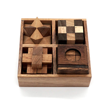 Bsiri Wooden Puzzle Box Set (4 Games) - Challenging Brain Teasers 3D Puzzles For Adults, Interlocking Games For Iq Test. Ideal For Rustic Patio Decor, Unique Gift For Christmas And Birthdays
