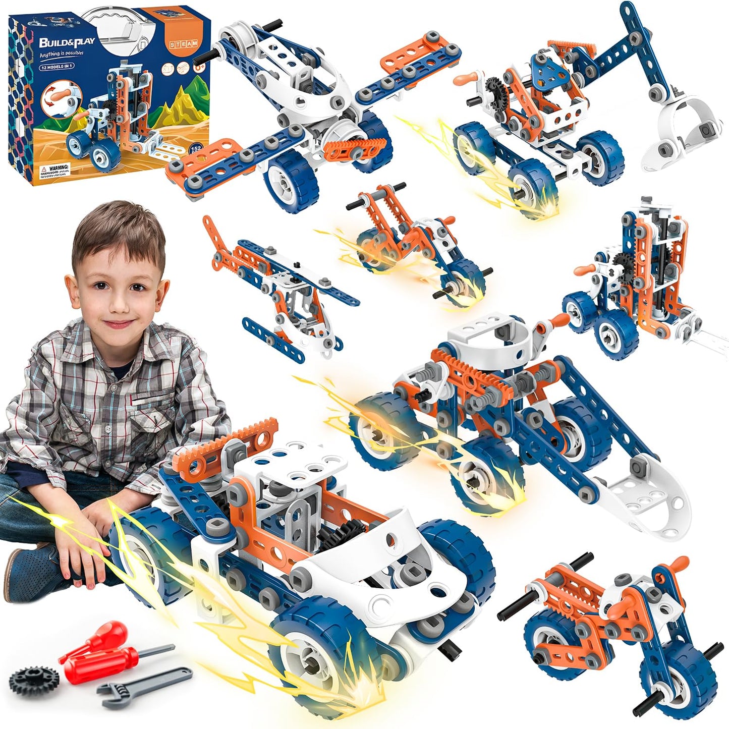 Smiesskiddo 12 In 1 Stem Toys, 152 Pcs Building Toys For Kids Ages 4-8 5-7 6-8 Educational Activities For Boys 4-6 8-10 Construc