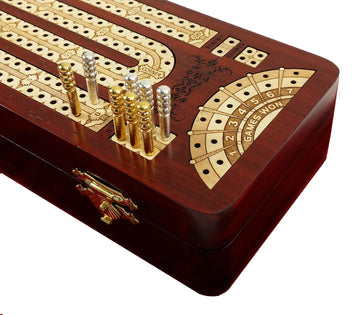 12 1/2' 2 Track Continuous Cribbage Board W/Card Storage Maple Tracks On Bloodwood Corner & Games Won