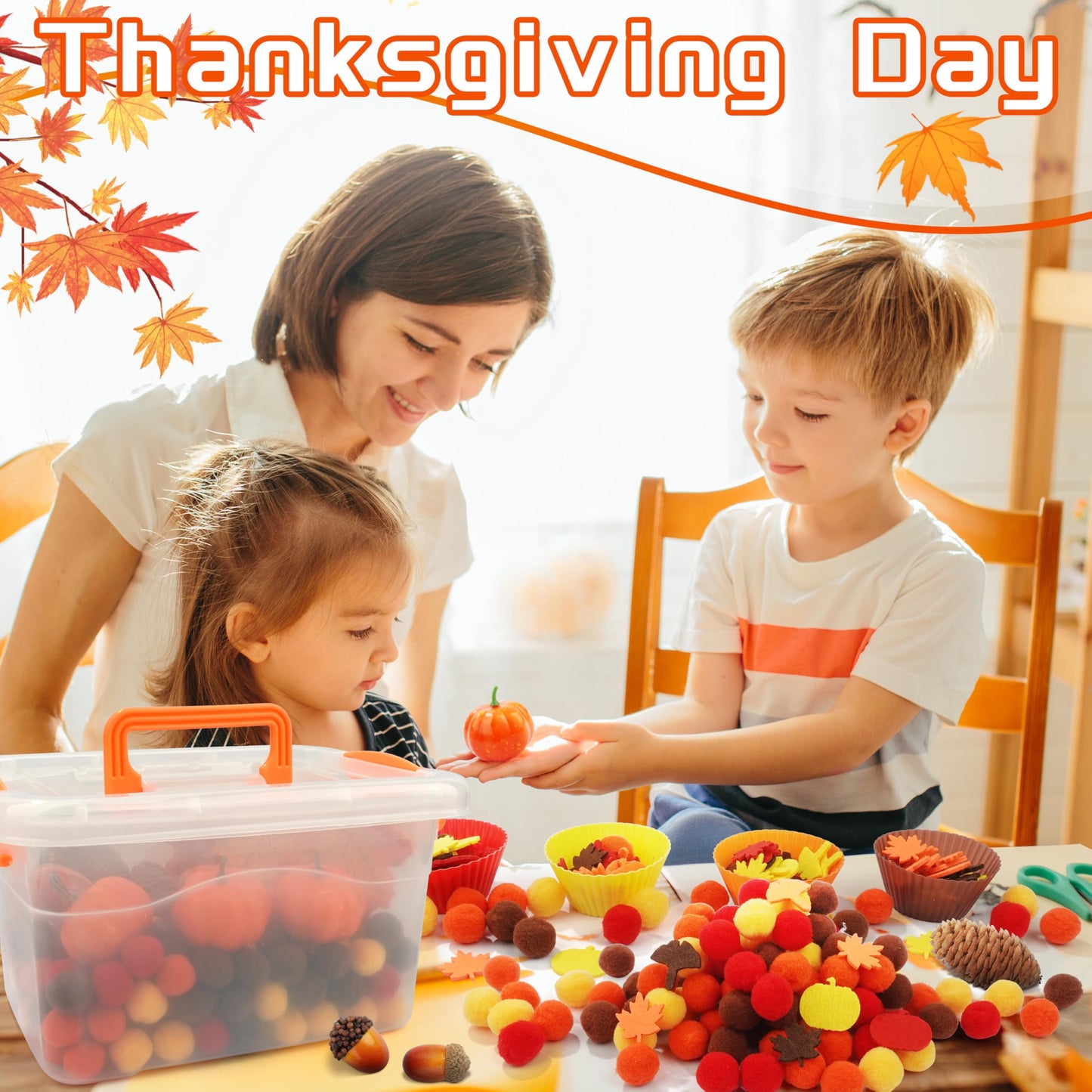 Fall Sensory Bin Fillers - 353 PCS Thanksgiving Fine Motor Toys for Kids  Autumn Counting Sorting Set with Felt Leaves Tweezers & Clip for Sorting Counting Training Preschool Learning Activity