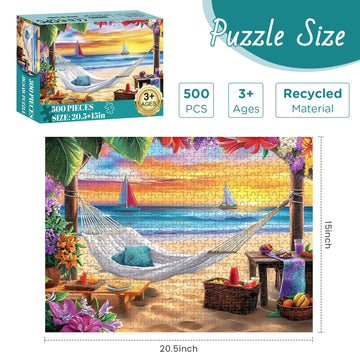 500 Piece Puzzles for mature-themed  Beach Jigsaw Puzzle 500 Pieces for mature-themeds Kids Senior  Sunset Boat 500 Piece Puzzle  Challenging Family Puzzle Colorful Activity Game Gift for Friend 20.5 X 15 Inches