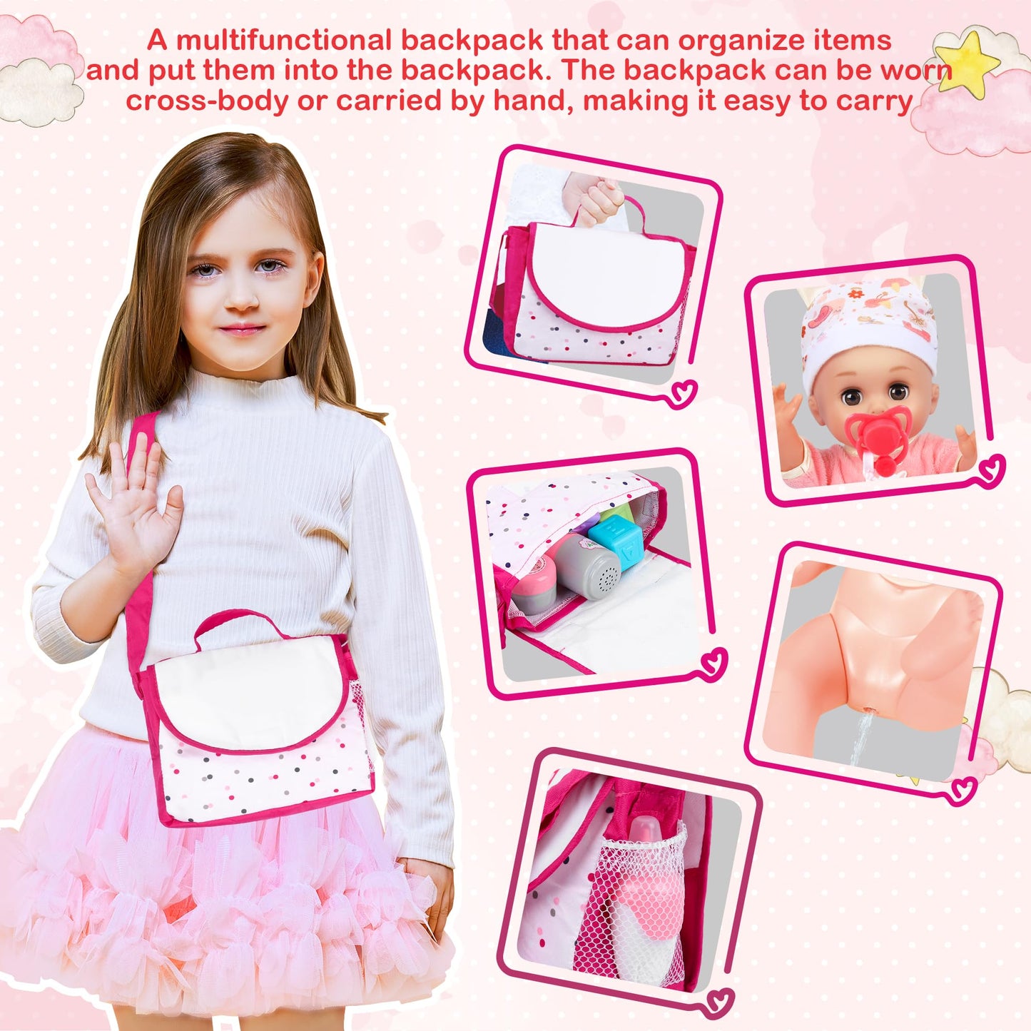 Baby Doll Care Set, Baby Doll Feeding Playset 20Pcs, Realistic Pretend Play Baby Doll, Incl Baby Care Bag, Milk Bottle, Pacifier, Diaper, Clothes, B-Day Gifts For Age 3 4 5 6+ Year Old Girls Kids