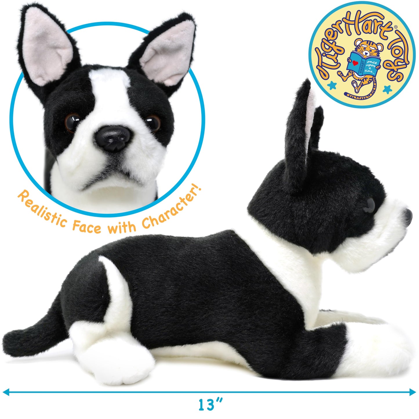 TigerHart 12 Inch Baxter The Boston Terrier Plush Dog Toy - White Soft Stuffed Animal