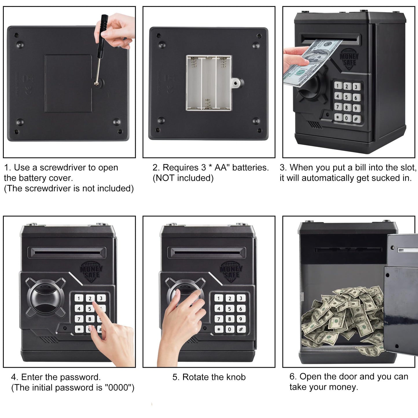Cargooy Mini Atm Piggy Bank Atm Machine Best Gift For Kids,Electronic Code Piggy Bank Money Counter Safe Box Coin Bank For Boys Girls Password Lock Case (Dark Grey)