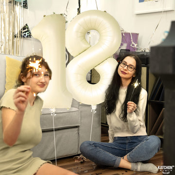 Katchon, Cream White 18 Balloon Numbers - Large, 40 Inch | 18 Balloons, 18Th Birthday Decorations For Girls | 18Th Birthday Balloons | Number 18 Balloons, Anniversary Decorations | White 18 Balloons