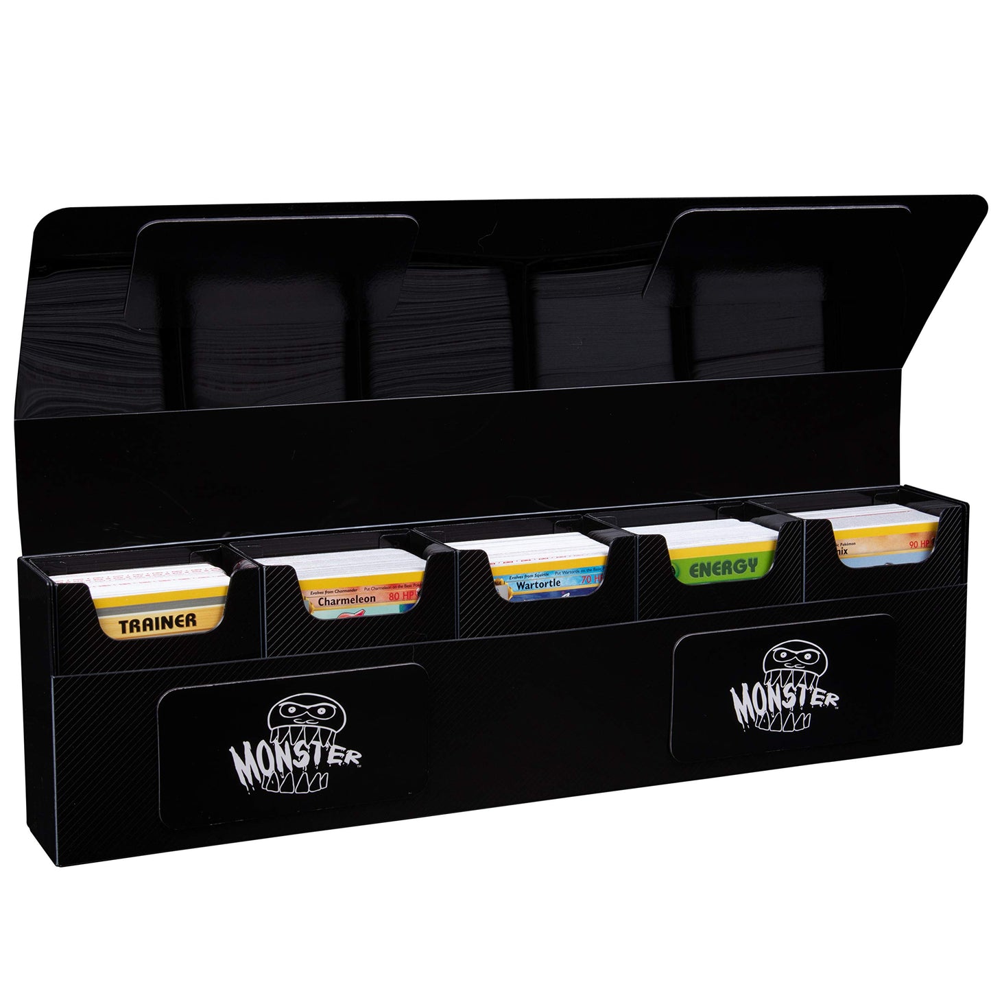 Monster Protectors Magnetic Five Deck Box - Black, Holds 375 Gaming Tcgs, Self-Locking Closure, Compatible W Standard & Smaller Size Gaming Trading Cards, Removable Construction