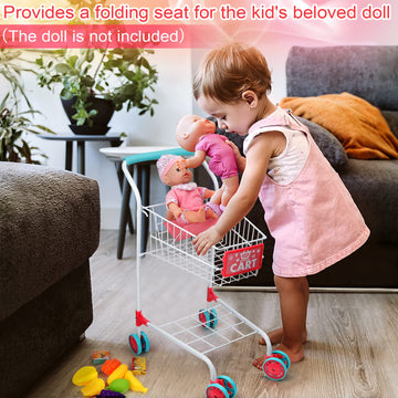 Deao Kids Shopping Cart Trolley With Sturdy Metal Frame For Toddlers 46 Pcs Food Fruit Vegetables Pretend Play Food Role Play,Ed