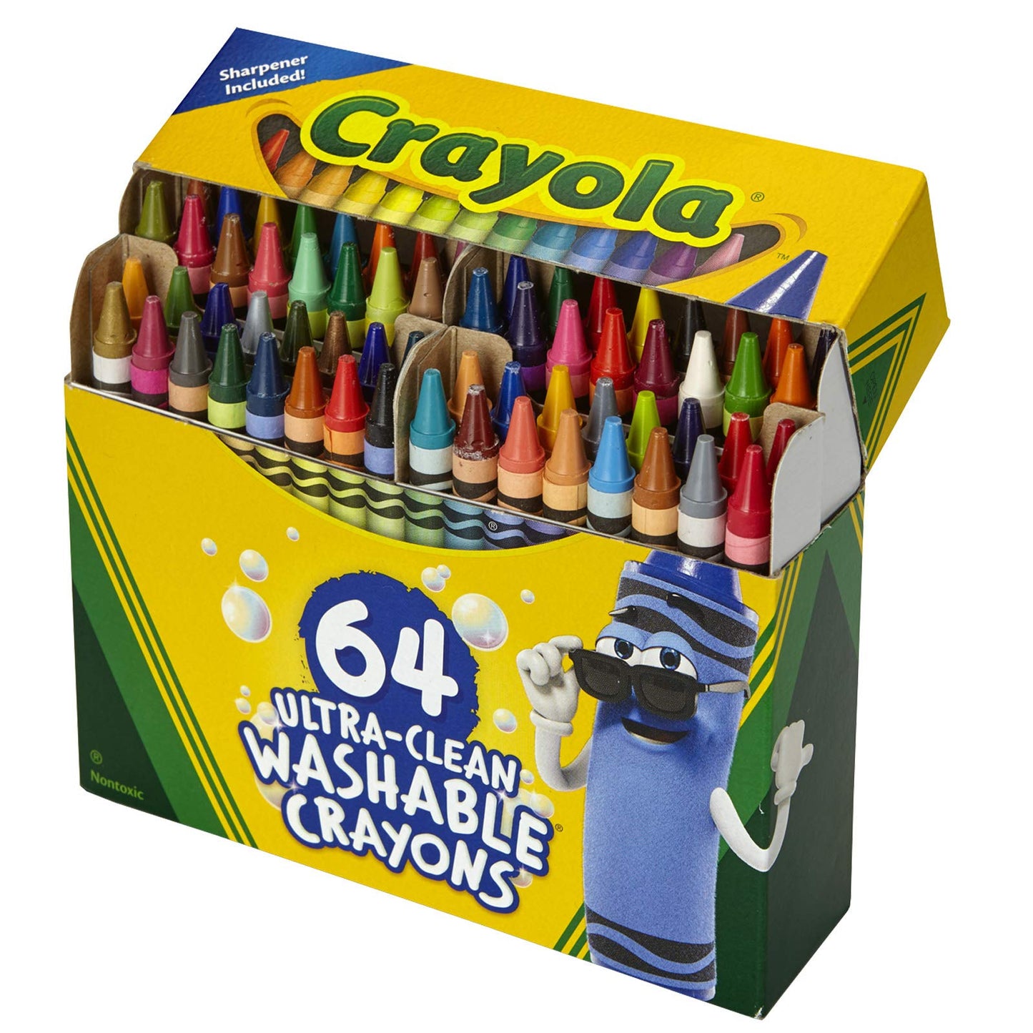 Crayola Ultra Clean Washable Crayons, Built in Sharpener, 64 Count, Kids at Home Activities