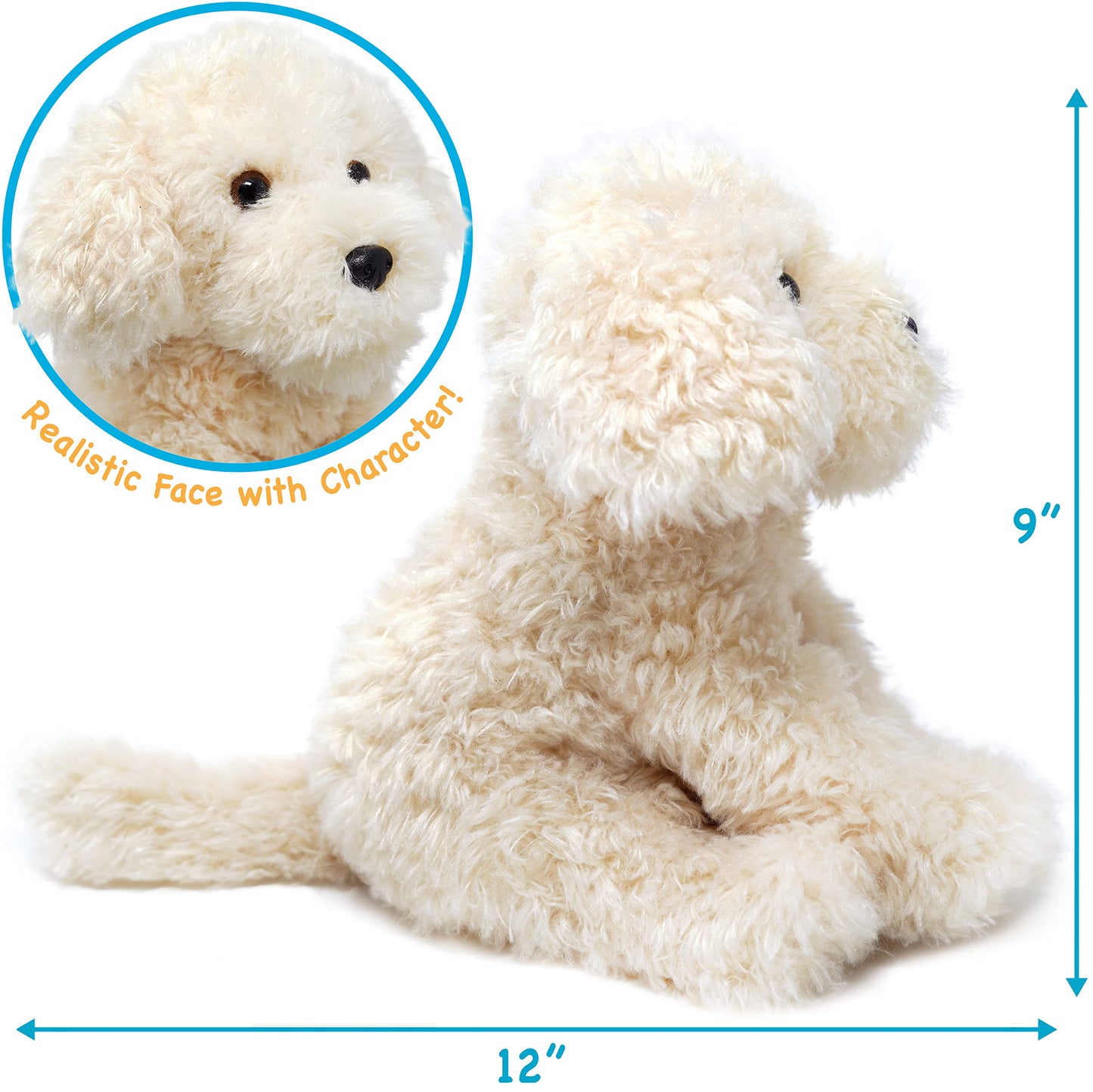 TigerHart 12 Inch Plush Labradoodle Stuffed Animal - White Poodle Dog