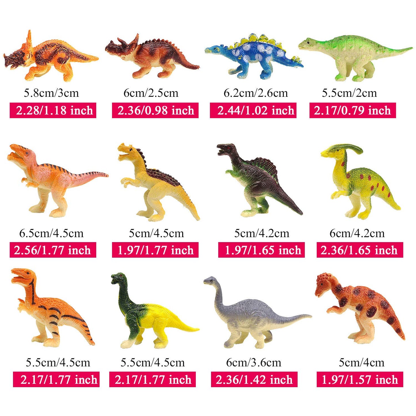 Haptime Plastic Assorted Mini Dinosaur Figures, Little Dinosaur Figurine, Small Dino Toy 1.5 Inch, Great For Dino Cake Topper, Easter Eggs Filler, Pack Of 12