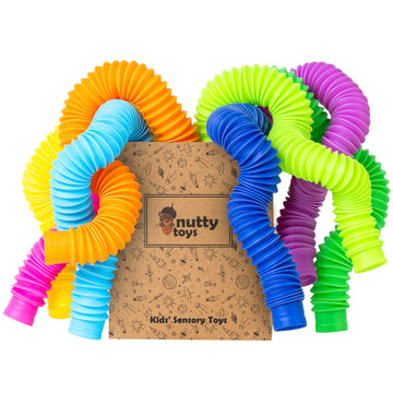 Nutty Toys Jumbo Pop Tubes - Xl Sensory Toys For Kids 5+ - Endless Creativity & Fun |8 Pack| - Connect & Pop! Top Adhd Autism Fidget 2025, Best Boy & Girl Easter Basket Essentials & Gift Idea
