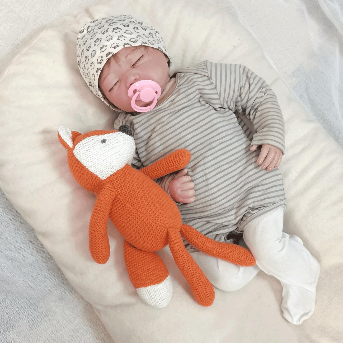 FLUFFYFUN 100% Organic Cotton Baby Toys Orange Fox Stuffed Animals for Newborn 7.1