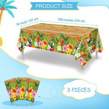Frienda Tiki Tablecloth Tiki Decorations Luau Table Cover Hawaiian Party Plastic Table Cloth Disposable Tiki Totem Decor For Hawaii Beach Tropical Decoration Supplies Aloha (Modern Style, 3 Pieces)