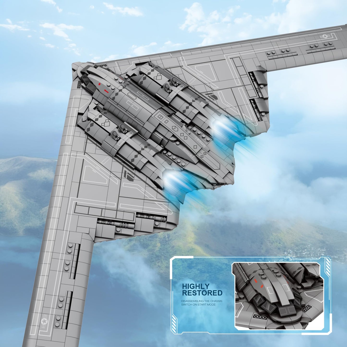 HI-REEKE Fighter Jet Building Block Set, B2 Bomber Military Plane Toy for Teen