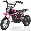 Elemara Electric Motorcycle For Kids, Dirt Bike Electric With Music & Bluetooth,350W Chain-Driven Motor,15.5 Mph & 150Lb Max,Twist-Grip Throttle & Hand-Operated Rear Brake,12' Air-Filled Tires-Pink