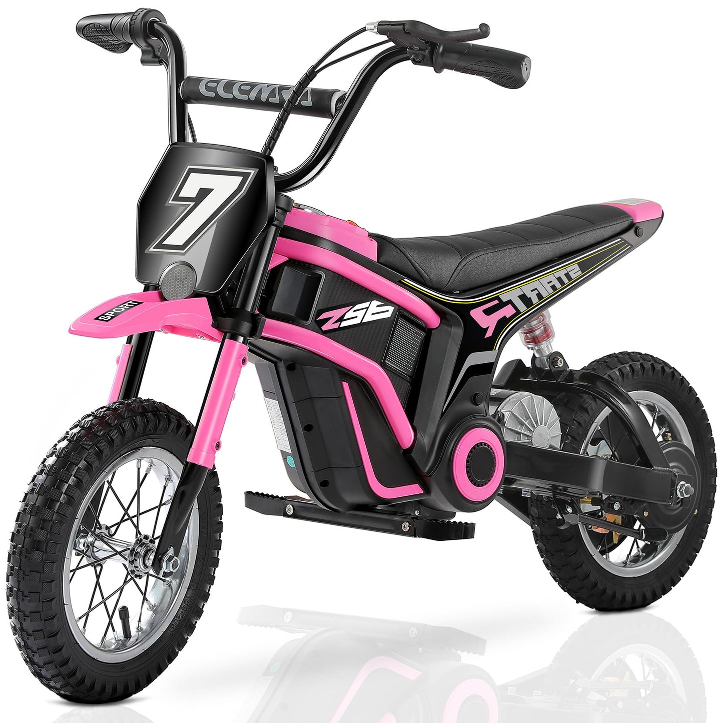 Elemara Electric Motorcycle For Kids, Dirt Bike Electric With Music & Bluetooth,350W Chain-Driven Motor,15.5 Mph & 150Lb Max,Twist-Grip Throttle & Hand-Operated Rear Brake,12' Air-Filled Tires-Pink