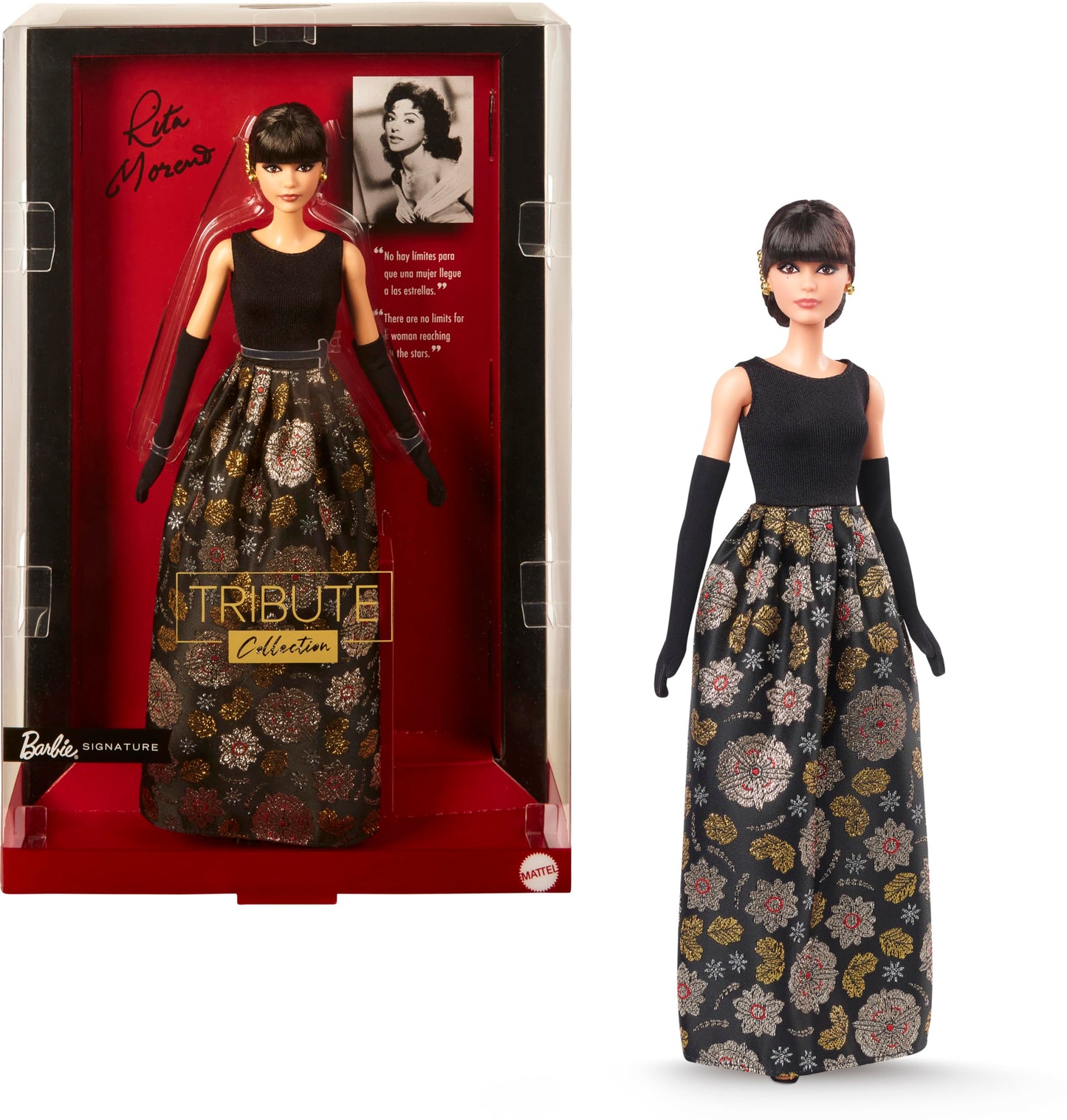 Barbie Signature Tribute Collection Rita Moreno Collectible Doll in Black & Gold Gown with Gloves and Shoes  Includes Doll Stand-New