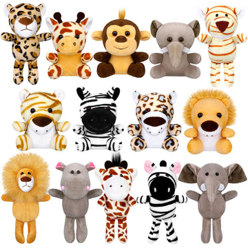 Elcoho 14 Pieces Safari Jungle Animal Plush Toys Small Stuffed Forest Animals Plush Toys 5.9 Inch And 3.75 Inch Keychain Decorations For Animal Themed Parties Goody Bags(Standing,Sitting)