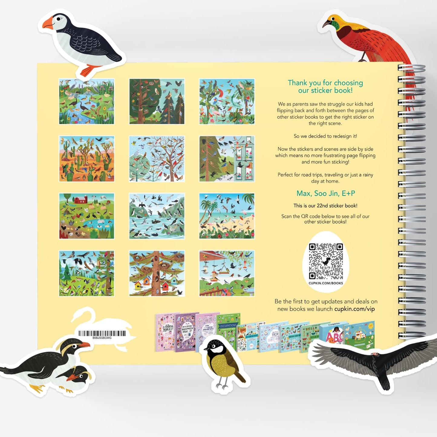 Bird Stickers + Coloring Book For Kids By Cupkin: Innovative Side By Side Bird Sticker Book - Spiral Binding Allows The Birds St