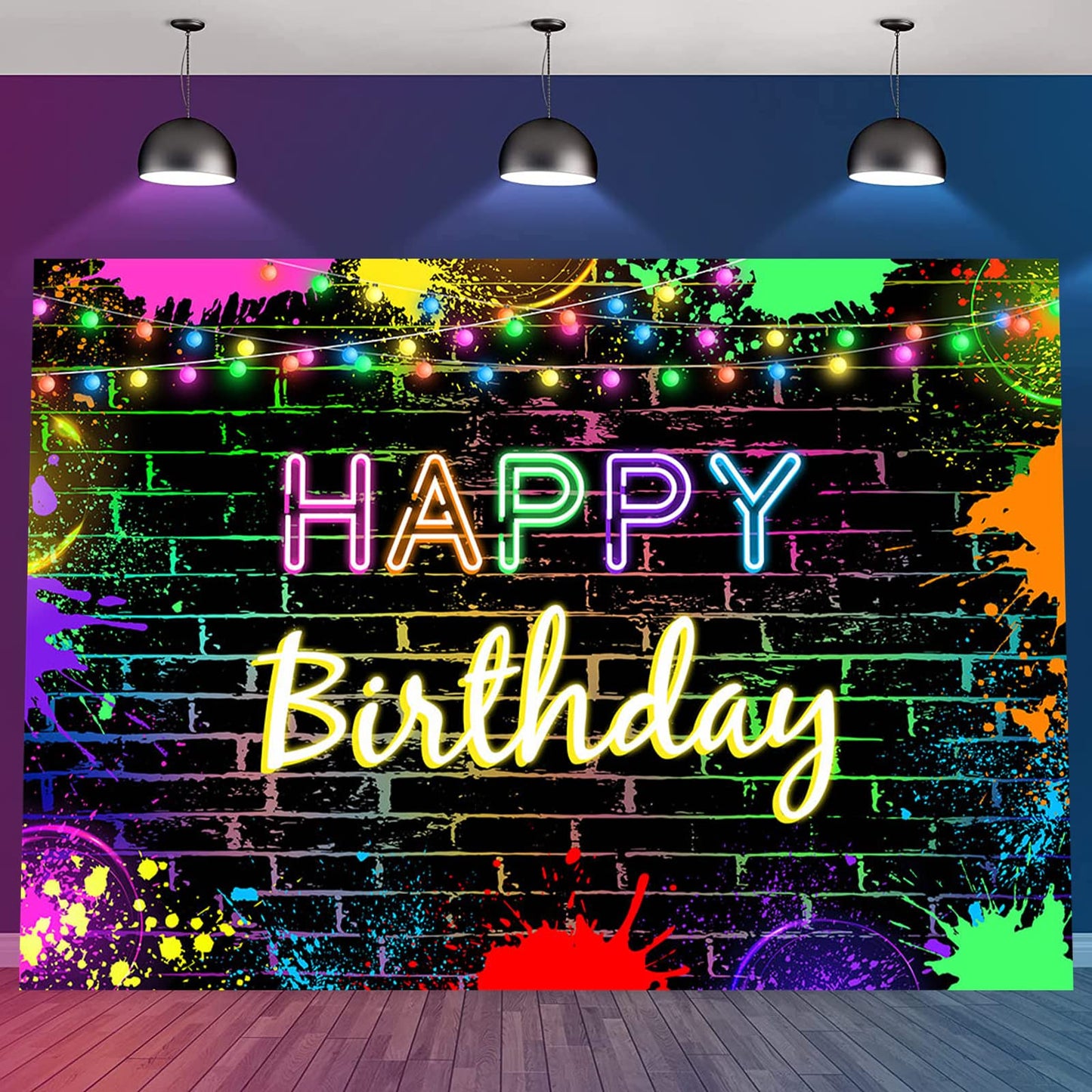 Mocsicka Glow Birthday Backdrop Neon Glow In The Dark Party Decoration Glow Crazy Rainbow Birthday Photo Backdround Photo Prop (
