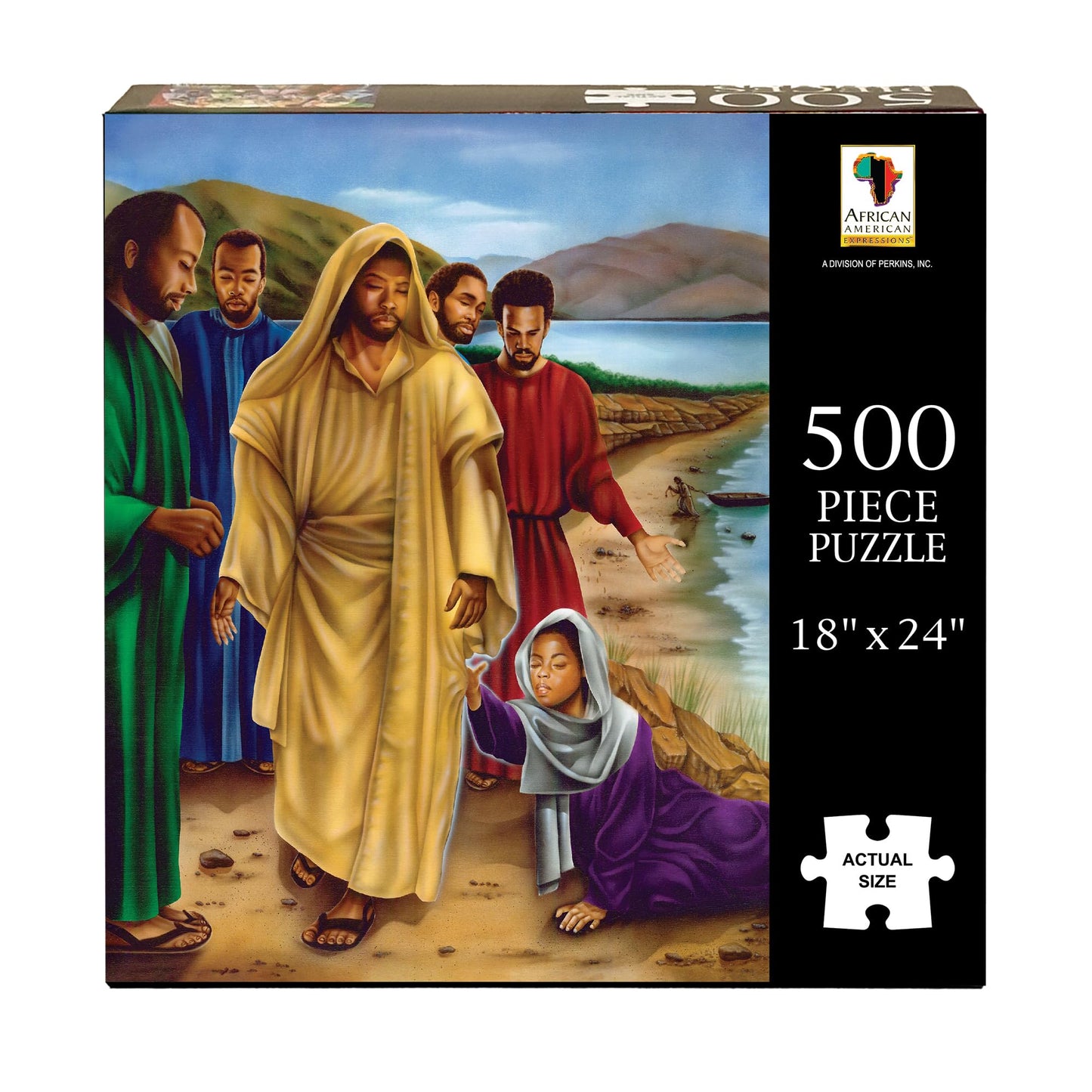 African American Expressions 500-Piece Hem of His Garment Puzzle, Beige Cardboard, Inspiring Christian Artwork for Adults
