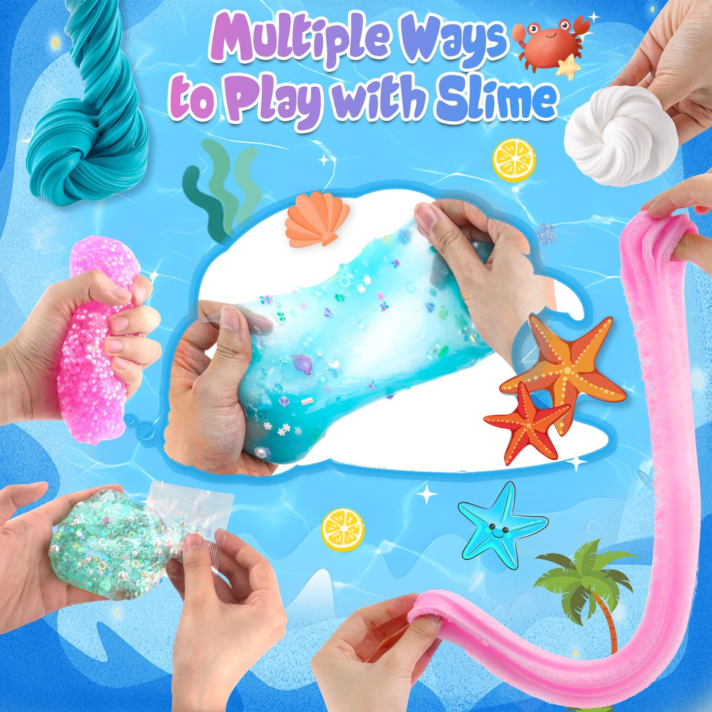 Lawoho 6 Pack Slime Kit - 12Oz(360Ml) Mermaid Gnomes Slime For Kids With Cloud, Butter, Clear & Water Slime, Non-Sticky, Soft Te