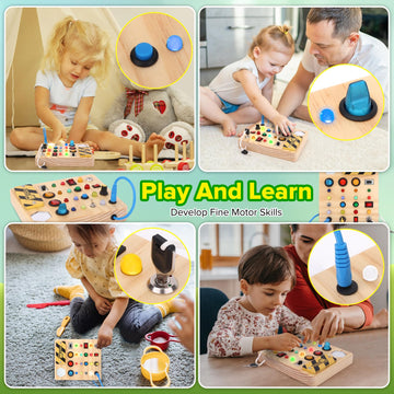 Wakeinsa Montessori Busy Board,Montessori Toys For 1-3 Years Old,Baby Sensory Board,Preschool Learning Activities,Wooden Toys For Toddler,Christmas & Birthday Gift For Boys & Girls