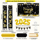 Graduation Decorations 2025, Black and Gold Graduation Decorations Class of 2025 Congrats Grad Backdrop Banner Porch Sign with f