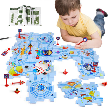 Xazastov Plastic Floor Puzzles For Kids With Airplane Toy Car, Puzzle Track Car Play Set, Educational Toys For 2 3 4 5 6 Year Ol