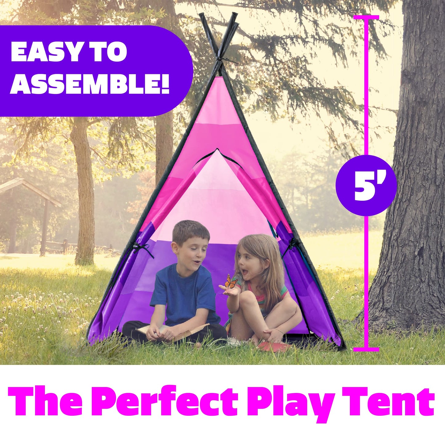 Usa Toyz Happy Hut Teepee Tent For Kids - Indoor Pop Up Teepee Kids Playhouse Tents For Boys, Girls, Toddlers With Portable Storage Bag (Pink)
