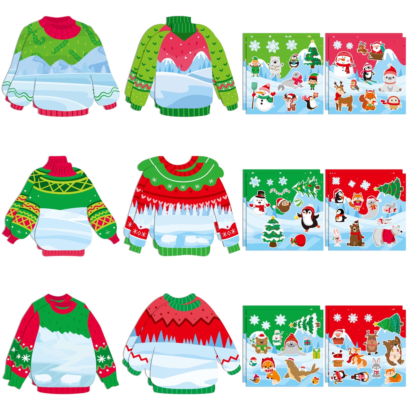 CY2SIDE 12 Set Christmas Ugly Sweater Scene Sticker for Kids Make a Winter Sweater Scene with Penguin Sticker Make Your Own Chri