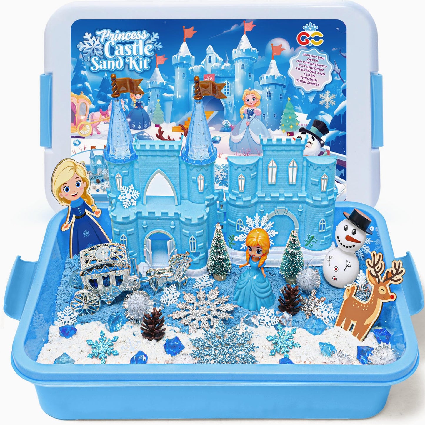 G.C Sensory Bin Play Sand Art Kit - Large Frozen Scheme with 2lb Sand, Molds & Princess Figure, Perfect Gift for Kids Ages 3-8