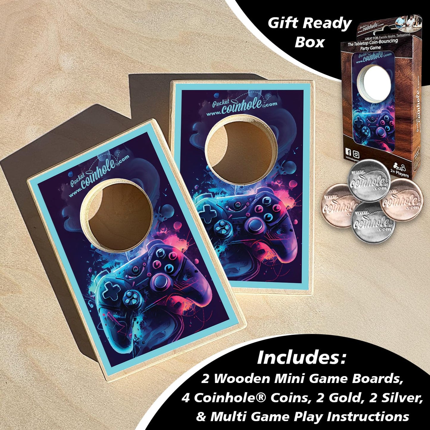 Coinhole Desktop Game Coin Bouncing Party Game Set | Tabletop Cornhole Board Game | Small Cornhole Travel Game Includes Coins (P