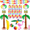 Ruisita Inflatable Luau Party Set 2 Pack Palm Trees 1 Pack Inflatable Parrot 1 Pack Inflatable Flamingo 2 Pack Beach Balls 1 Pac