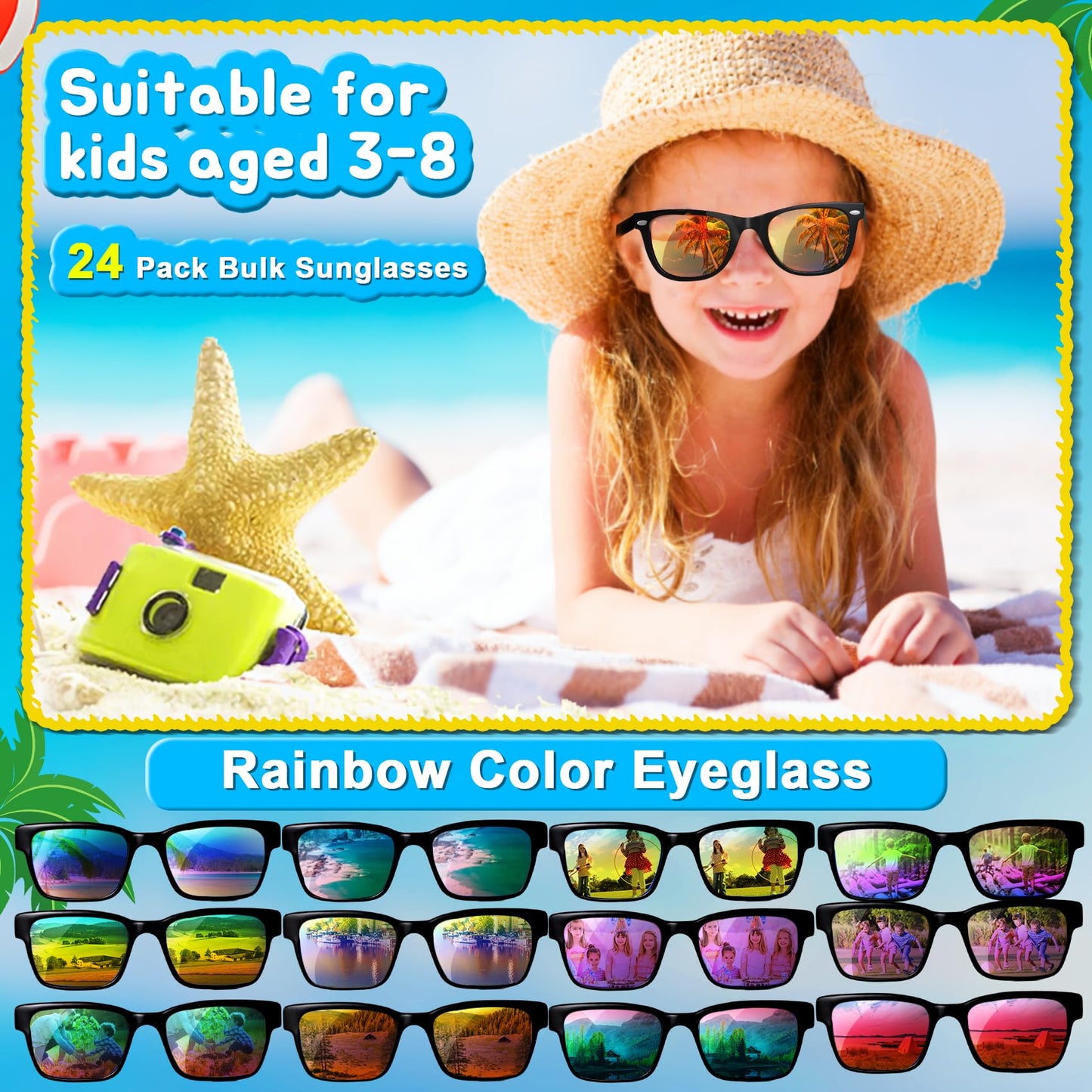 Aileho Kids Sunglasses Bulk - Party Favors For Kids 4-8, 24 Pack Neon Sunglasses With Uv400 Protection, Kids Sunglasses Party Favors, Goodie Bags Stuffers For Kids Pool Birthday Party Favors