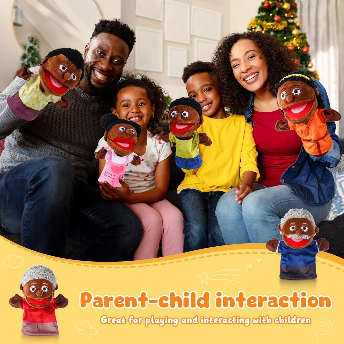 12 Pcs Family Hand Puppets 12 Inch Grandparents Mom Dad Brother Sister Plush Toys Role-Play Toy Puppets For Kids Storytelling Im
