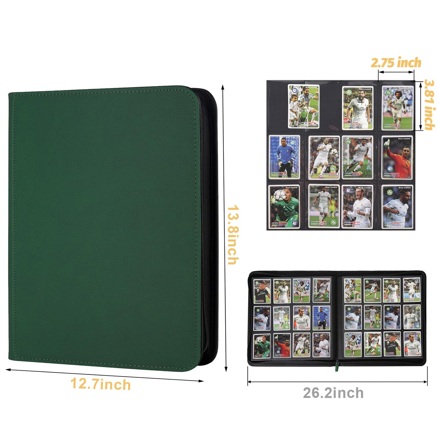 Trading Card Binder 12 Pocket  GERMUN PU Cover Card Binder for 720 Cards  enhanced Trading Card Holder Folders  Double Sided Pocket Card Album for MTG  TCG (Dark Green)