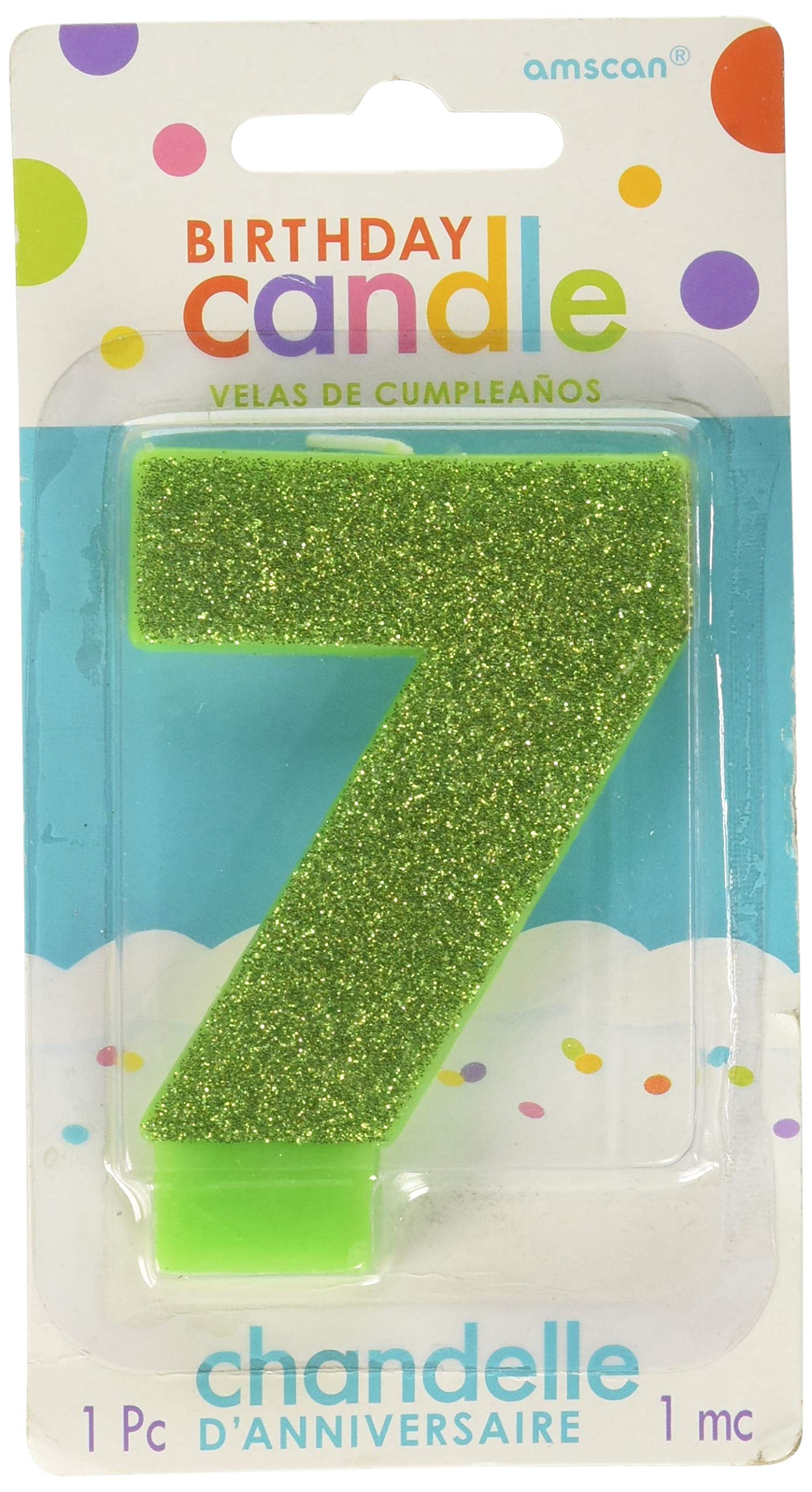 CANDLE GLITER NUMERAL #7 KIWI (12/288)