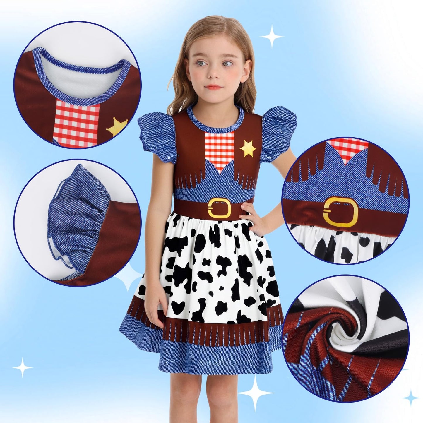 Eledobby Princess Dress for Girls Halloween Costume Cosplay Outfit Birthday Party Clothes 6-7Years