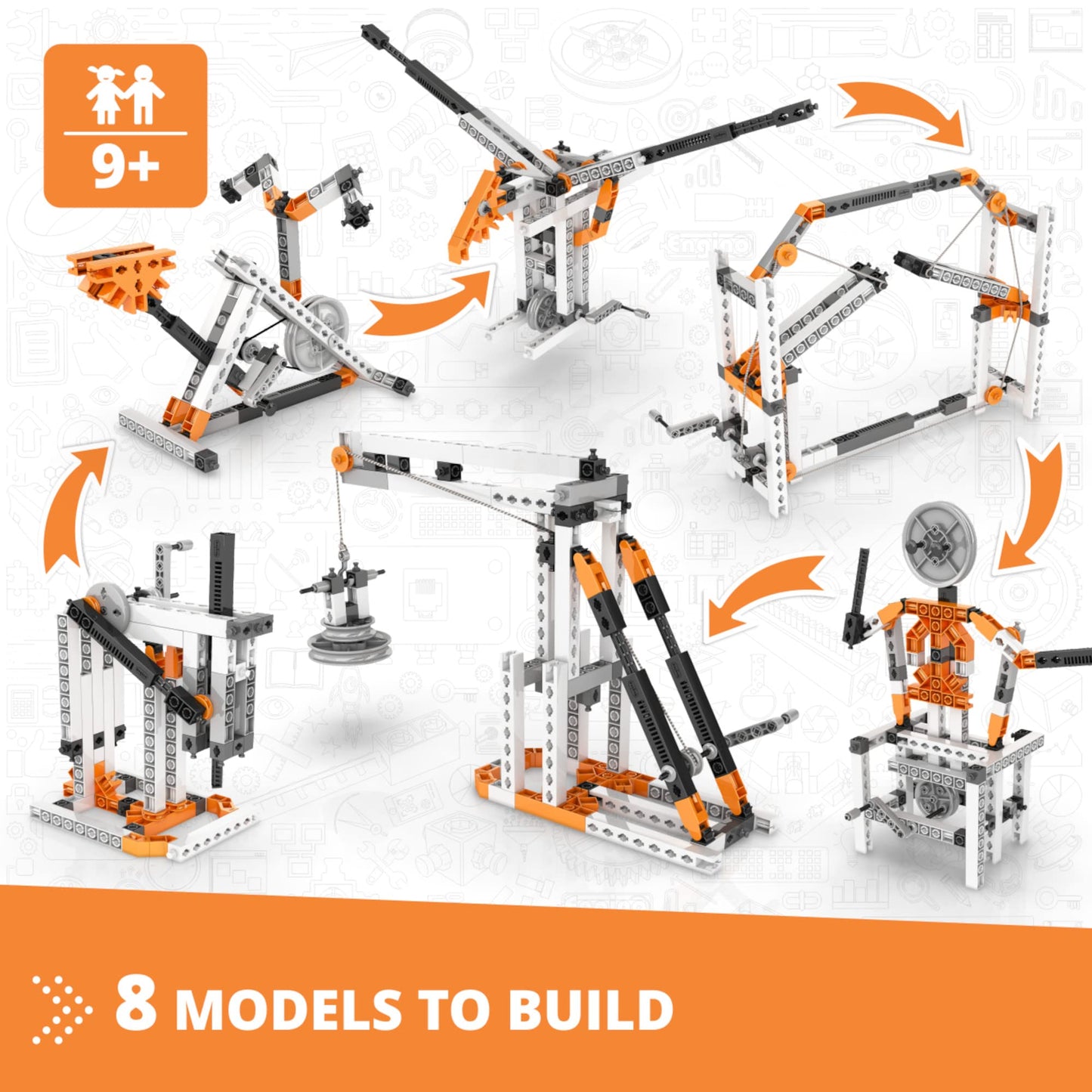 Engino STEM Toys Engineering Kit for Kids 9+, Mechanics Cams & Cranks, ABS Plastic, 15 ft, Model ENG-STEM04