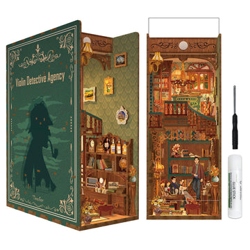 Tonecheer Diy Book Nook Kit For Adults, Wooden 3D Puzzle Bookend Bookshelf Insert Decor, Detective Booknook Miniature House Kit