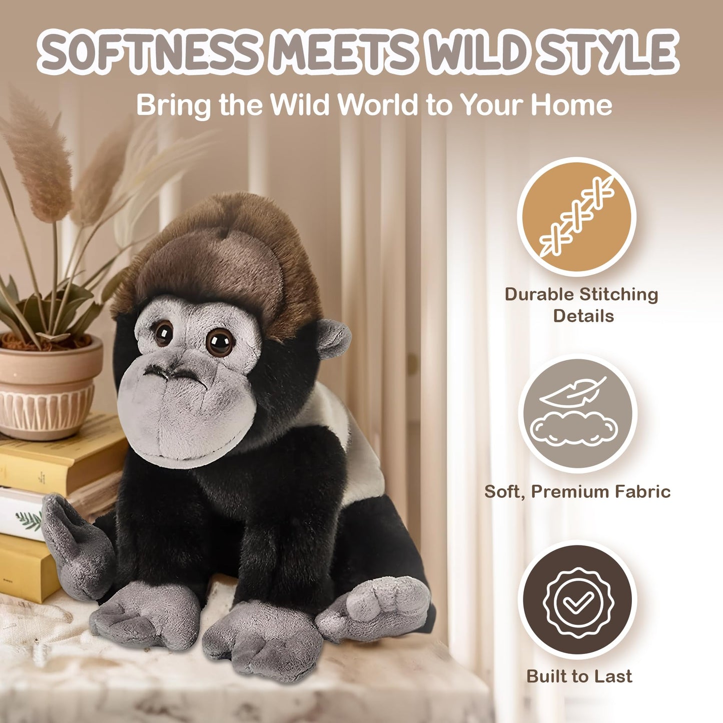 Forest & Twelfth 12'' Stuffed Gorilla Plush, Heirloom Collection Stuffed Animal, Premium Materials, Best Gift For Kids Age 3+, N