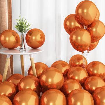 Chrome Orange Balloons, 50 Pcs 10 Inch Double-Layered Metallic Orange Balloons, Shiny Thick Chrome Metallic Orange Latex Helium Balloons For Birthday Wedding Party Decoration Supplies