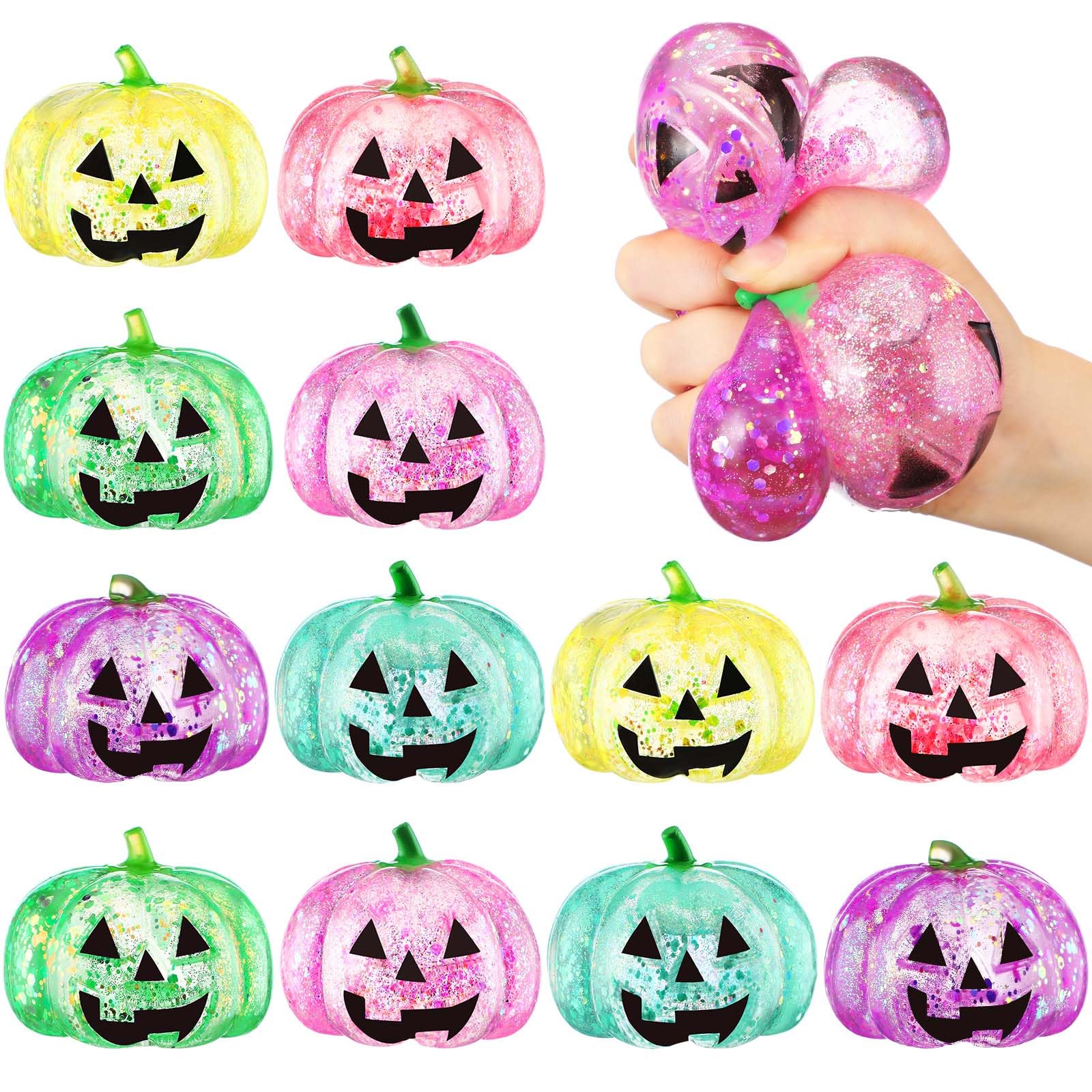 Meooeck 12 Pcs Halloween Pumpkin Stress Balls Bulk 3.2 Inches Halloween Party Favors Pumpkin Sensory Fidget Squeeze Toys Stress Relief Toys for Kids mature-themed Goodie Bag Basket Stuffers Gift ADHD Anxiety