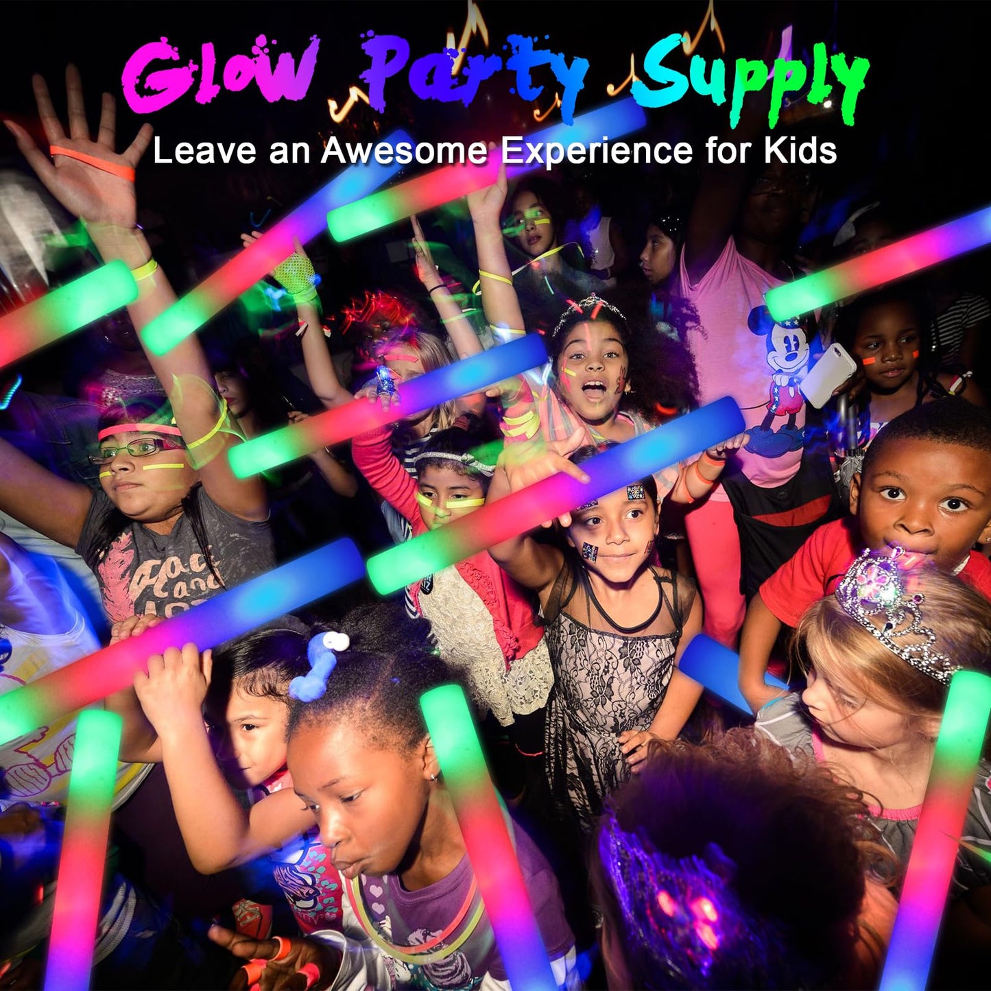 wellent 230 LED Foam Glow Sticks, Bulk Glow Sticks, Foam Light Up Sticks Bulk, LED Foam Sticks with 3 Colorful Flash Mode,Glow P