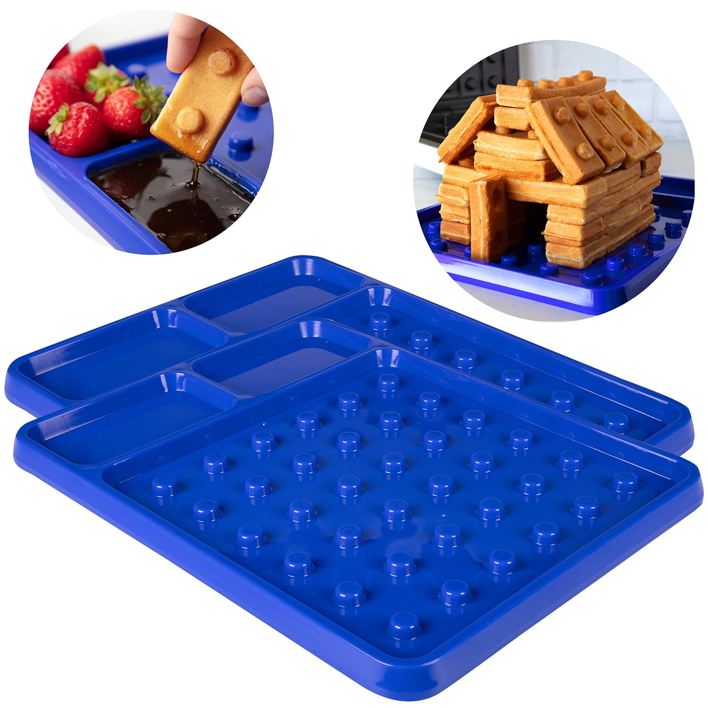 Cucinapro Brick Building Construction Eating Plate (2 Pack) - Stack & Build Your Brick-Shaped Waffles On Fun Novelty Plate - Fun Gift For Kids & Adults, Waffle Maker Not Included