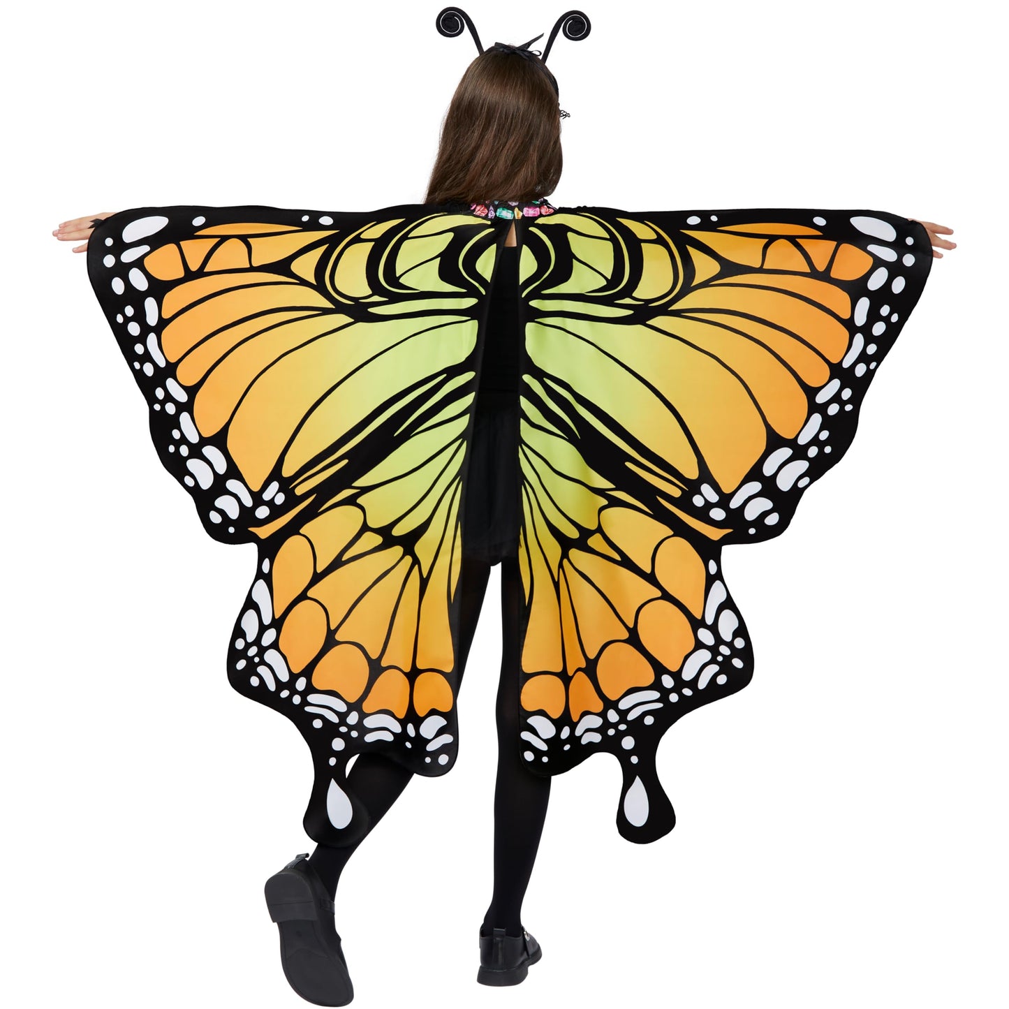 Spooktacular Creations Orange Butterfly Wing Kids, Halloween Butterfly Costume For Girls With Lace Mask And Bug Headband For Halloween Costume Party