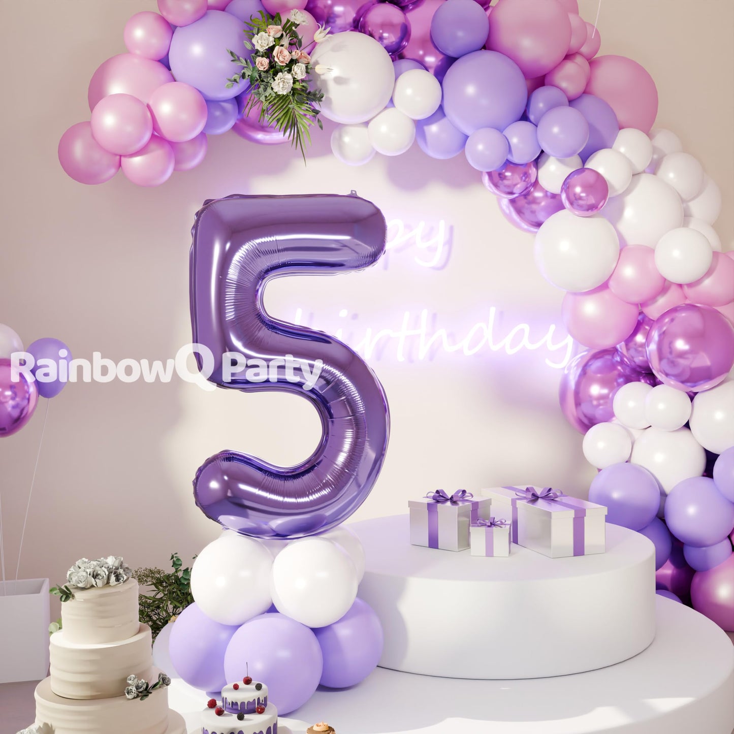 Rainbowq Party 5 Balloon Number 40 Inch For Boy Or Girl Big Purple 0-9 Foil Mylar Large 5 Number Balloon Happy 5Th Birthday Part